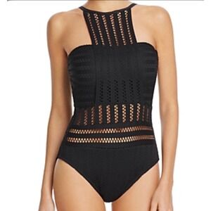 Kenneth Cole New York Womens Black High Neck Laser Cut One Piece Swimsuit XL NEW
